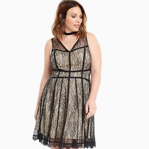 Torrid Black and Nude Lace Strappy Skater Dress